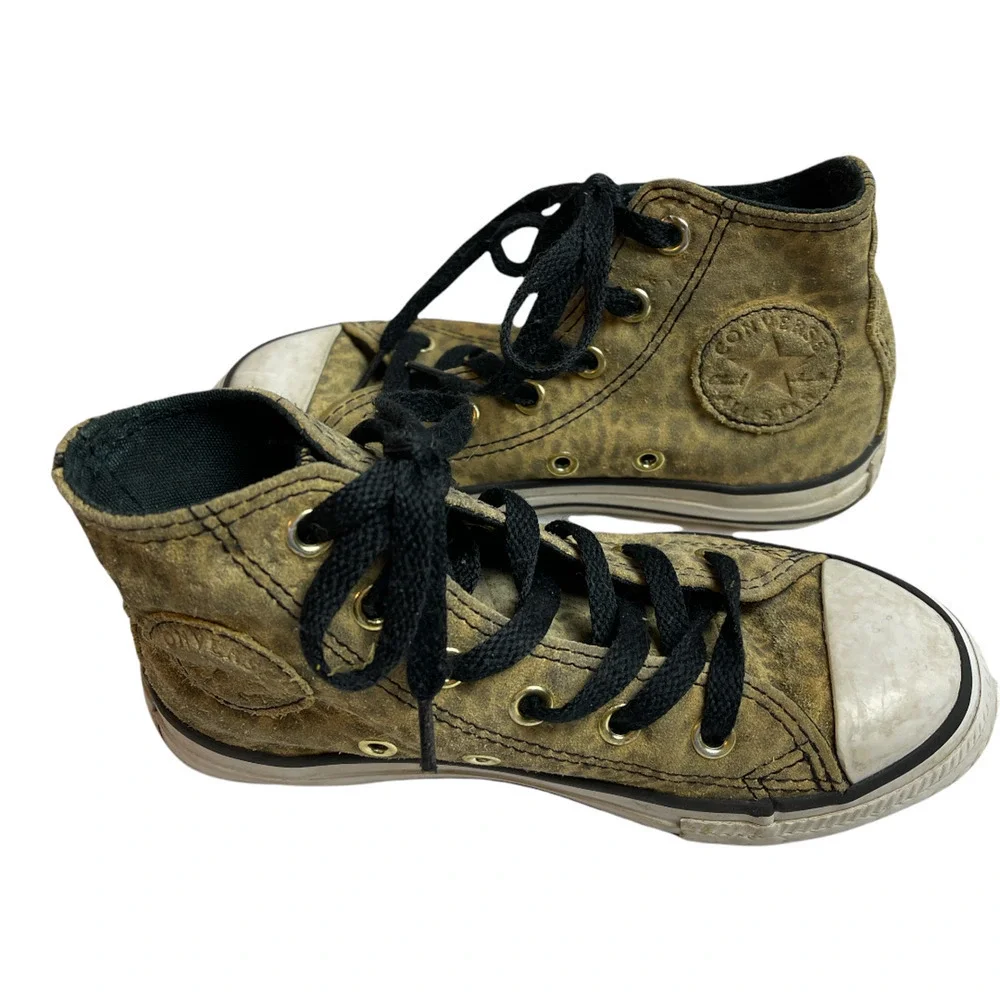 Converse Tan Leopard Print Suede High Top Sneakers Youth Size 11